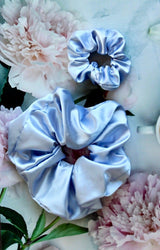 periwinkle silk scrunchie. regular size and oversized scrunchie