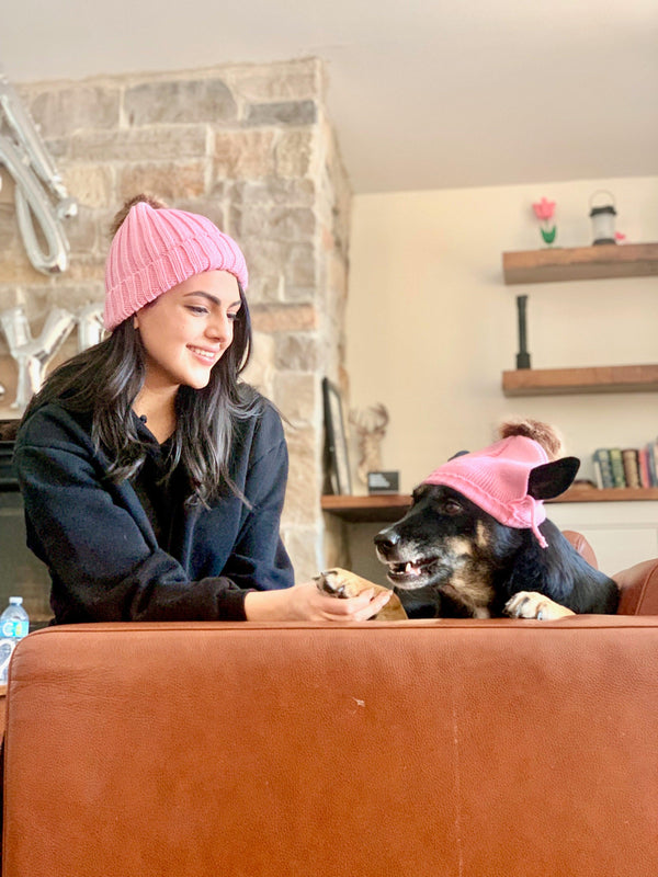 "Paw Pom" Matching Pink Beanie Hat - Tella Couture